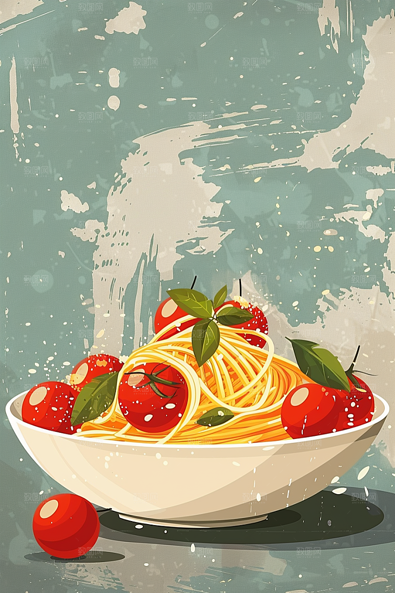 意大利面高清彩色插画