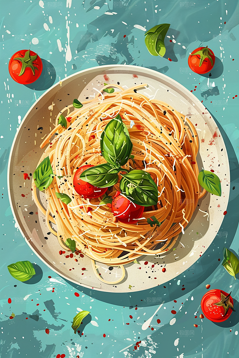 意大利面高清彩色插画