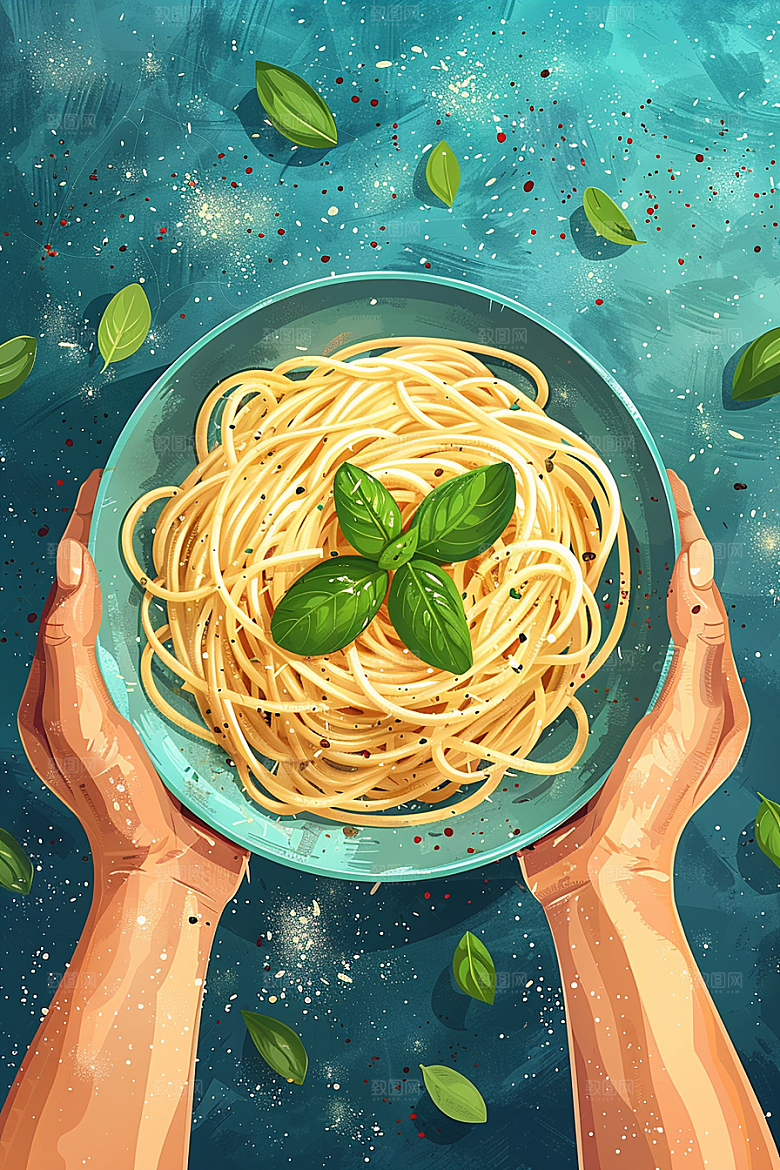 意大利面手绘绘本风插画