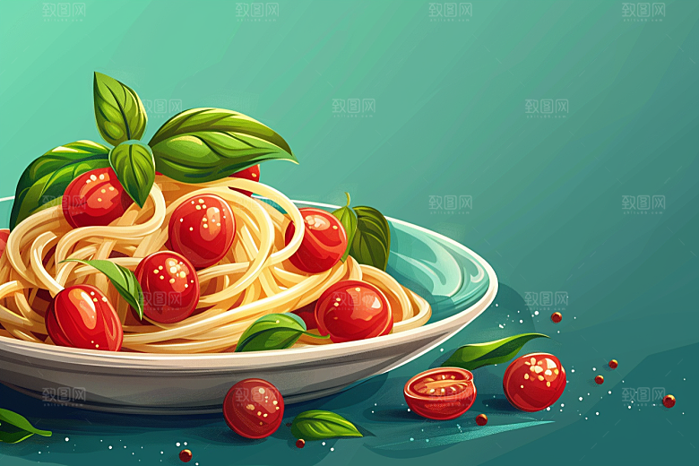 意大利面西餐肉酱面插画