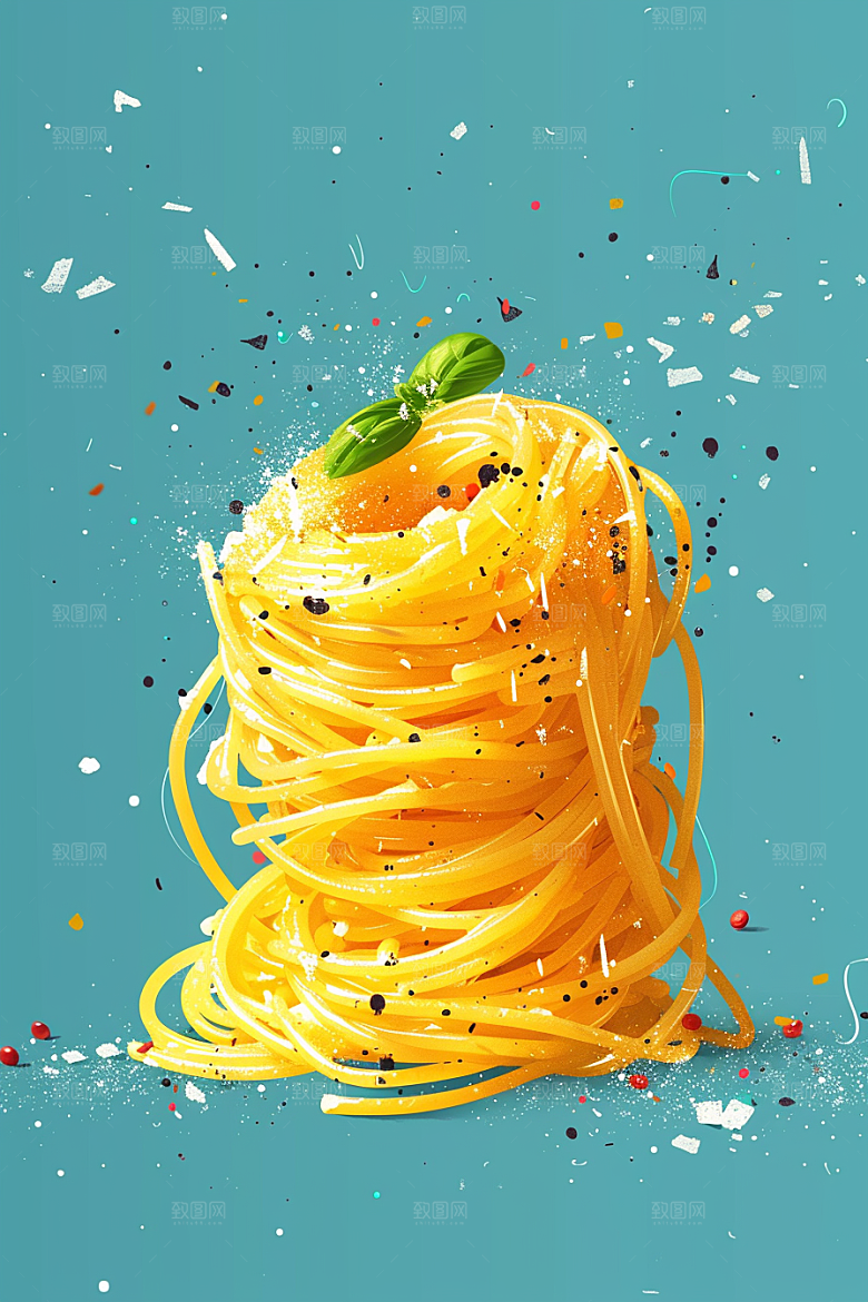 意大利面美食面条插画
