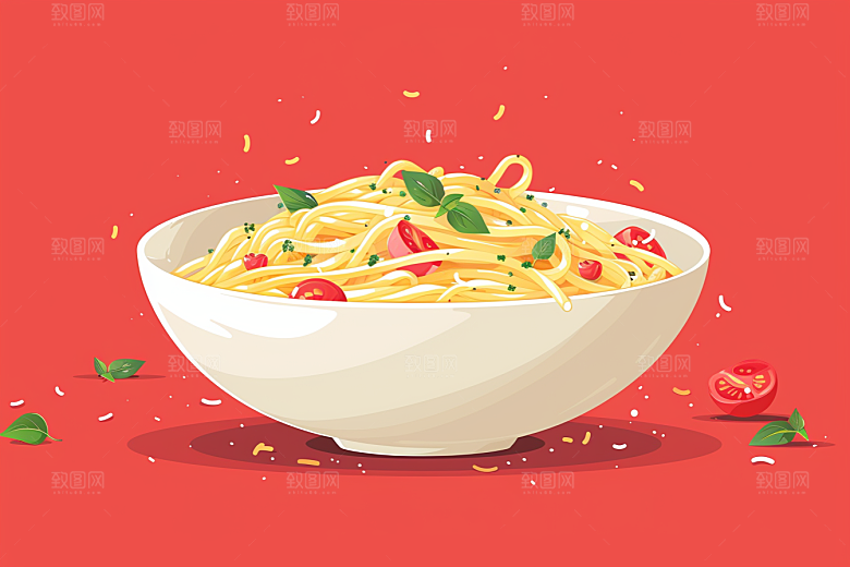 意大利面绘本风美食插画