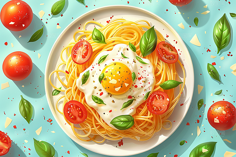 意大利面肉酱面面条插画