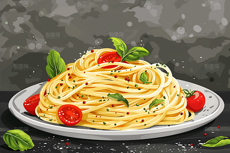 意大利面清新高清插画