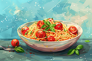 意大利面清新面食插画