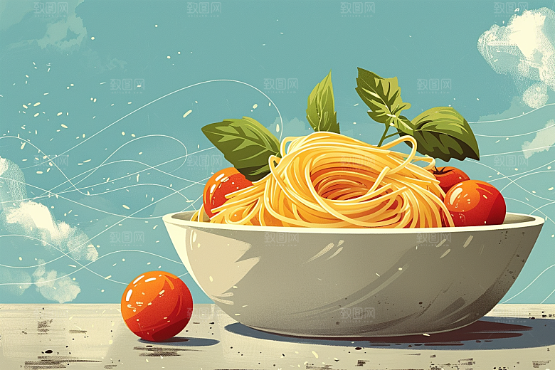 意大利面绘本风清新插画