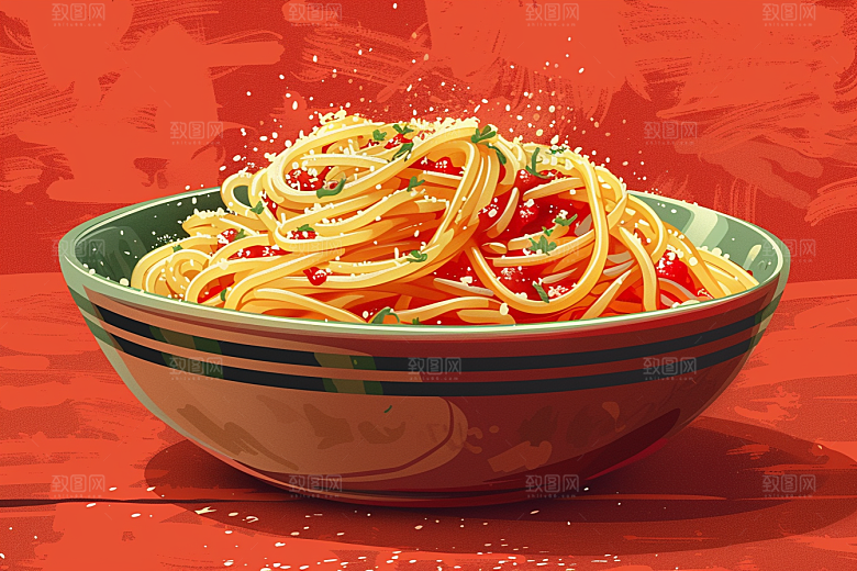 意大利面美食彩色插画