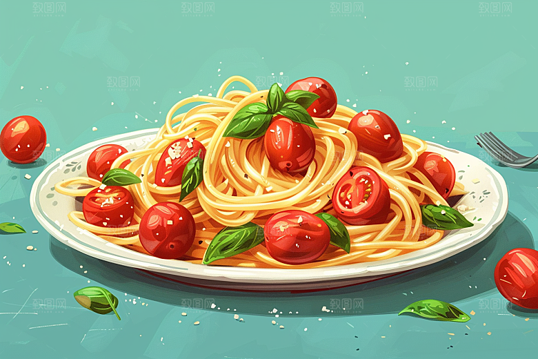 意大利面肉酱面高清插画