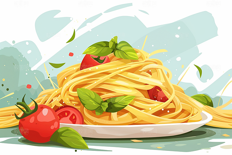 意大利面肉酱面艺术感插画