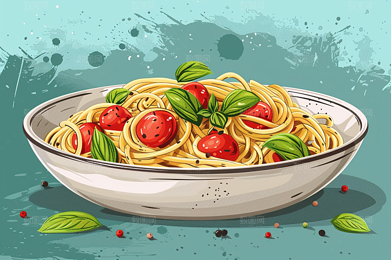 意大利面美食手绘插画