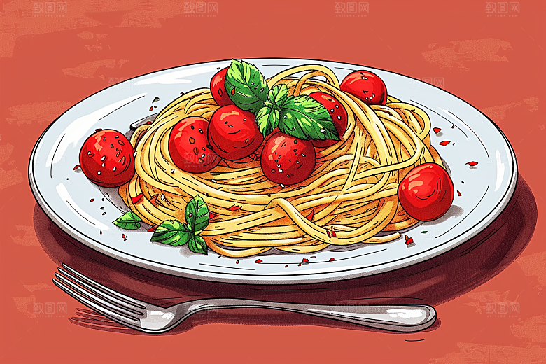 意大利面美食卡通插画