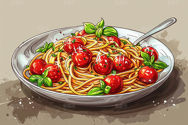 意大利面绘本风面条插画