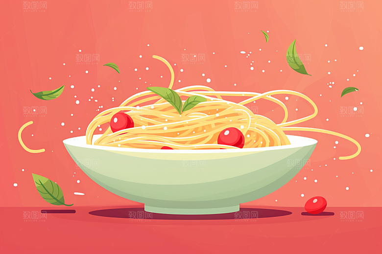 意大利面美食清新插画