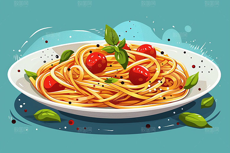 意大利面彩色肉酱面插画
