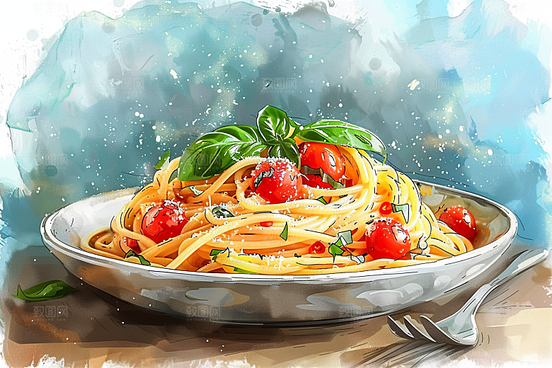 意大利面美食卡通插画