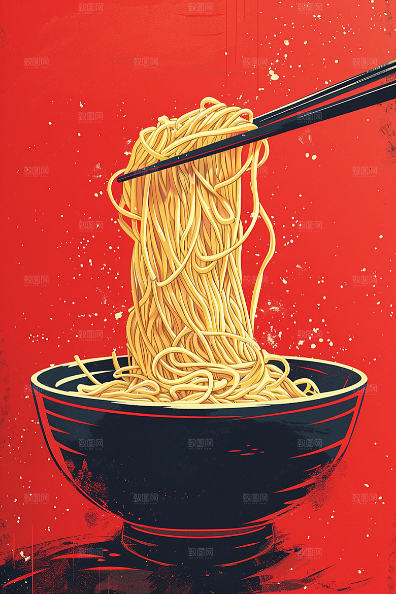 意大利面绘本风面食插画