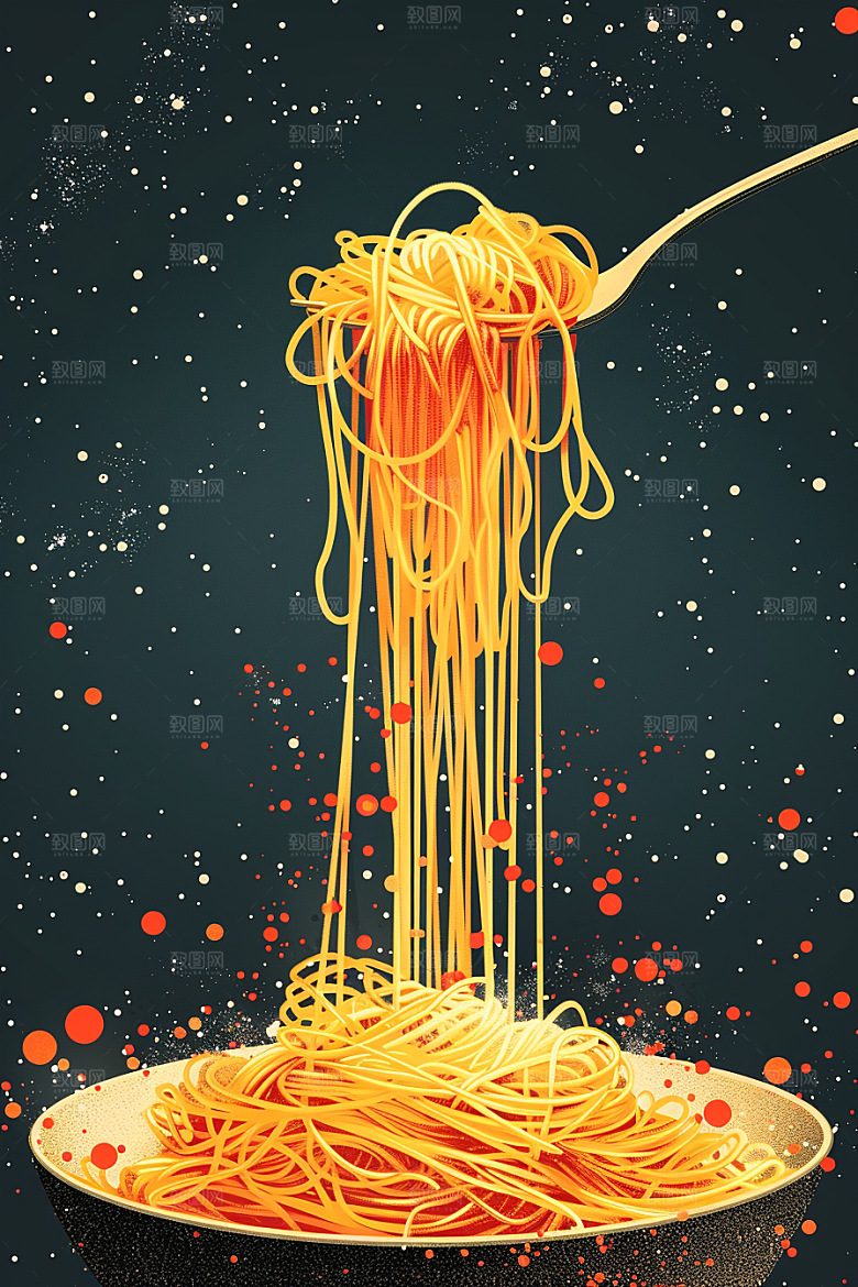 意大利面手绘彩色插画