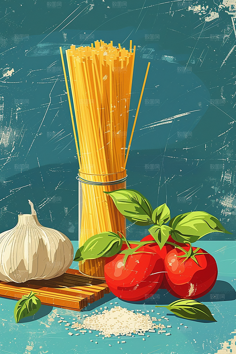 意大利面清新美食插画