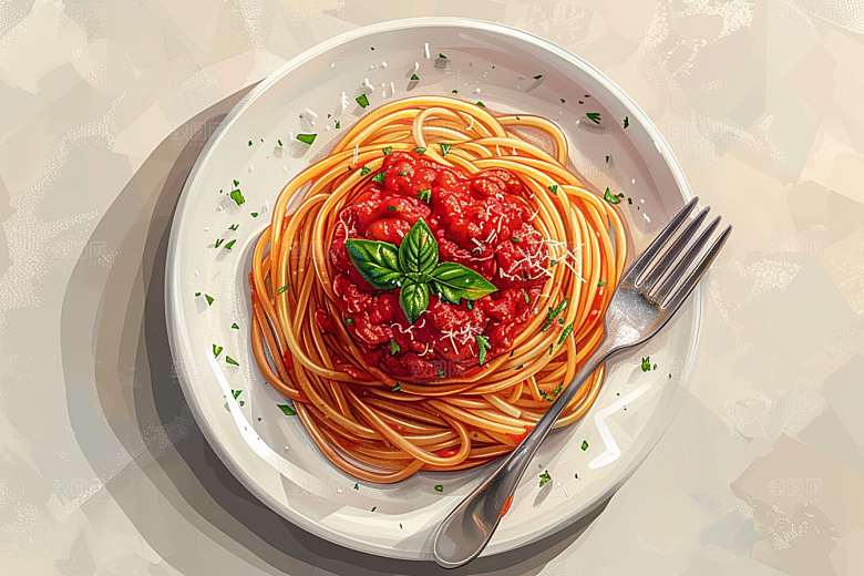 意大利面美食西餐插画