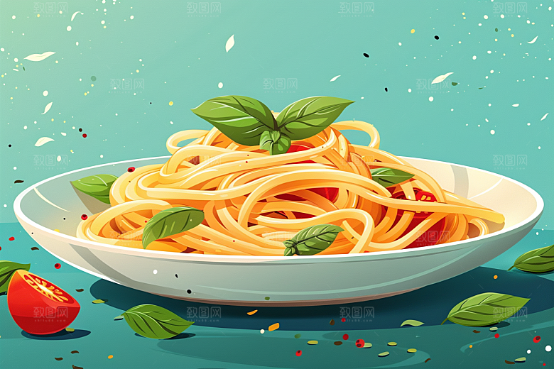 意大利面面条卡通插画