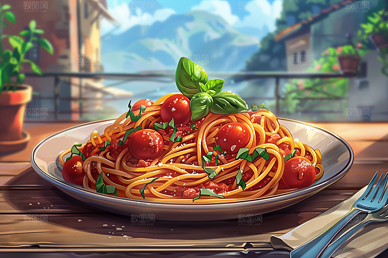 意大利面面食绘本风插画