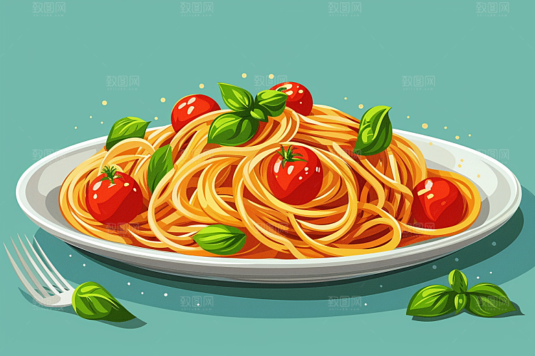 意大利面西餐面食插画