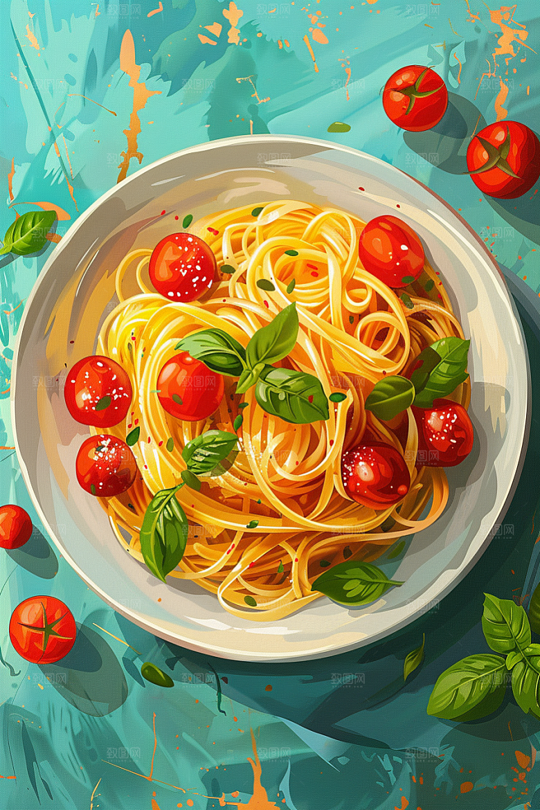意大利面肉酱面西餐插画