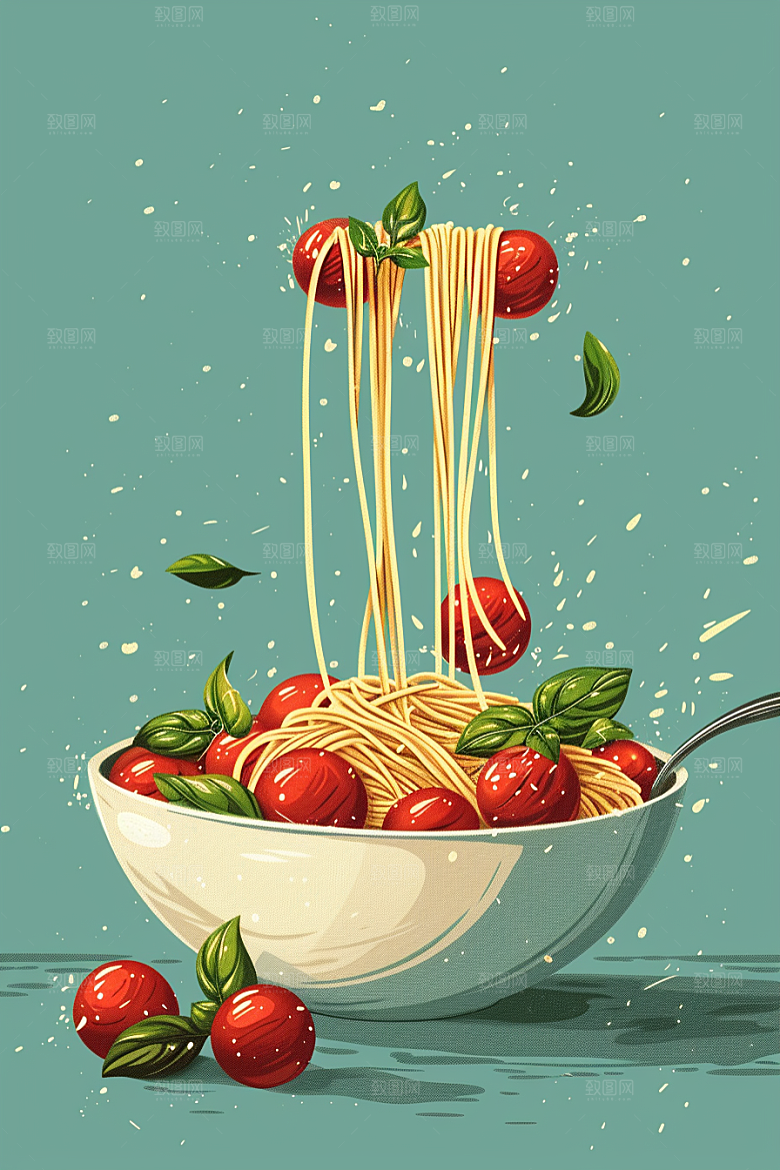 意大利面美食西餐插画