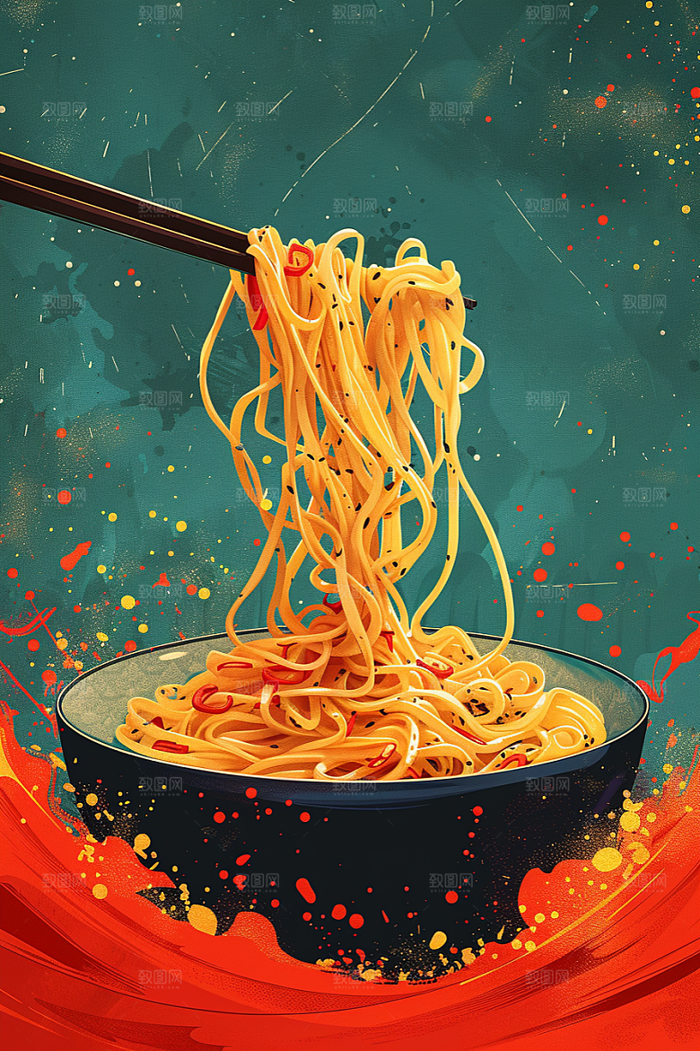 意大利面彩色面条插画