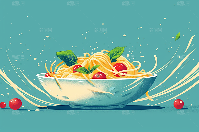 意大利面清新面食插画