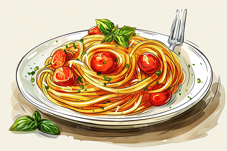 意大利面面食卡通插画