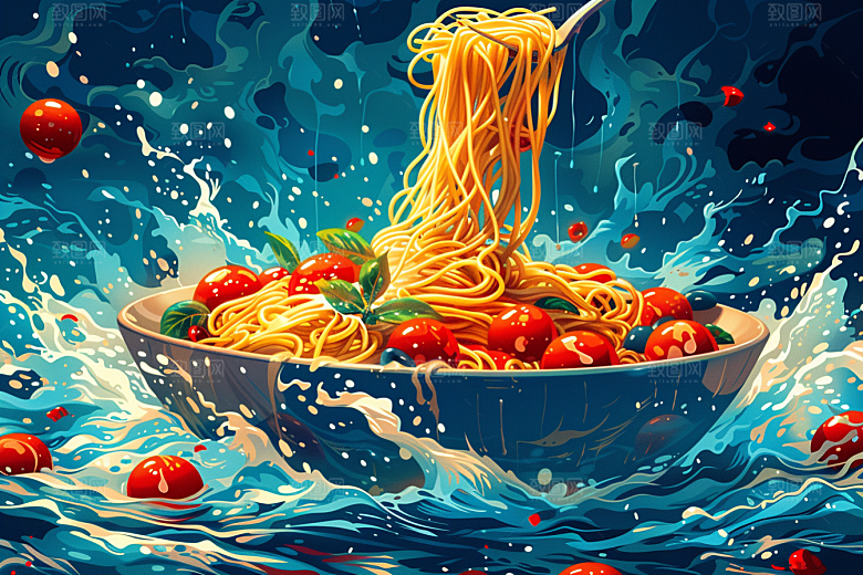 意大利面高清卡通插画