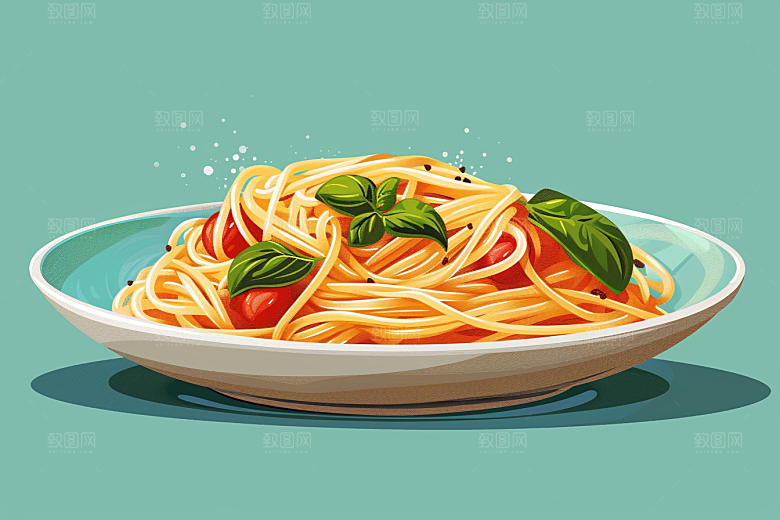 意大利面艺术感手绘插画