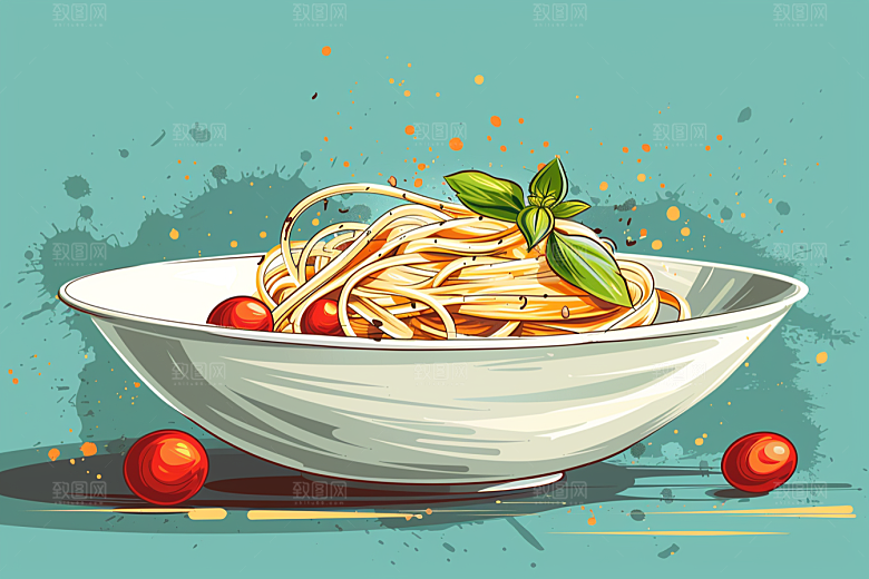 意大利面清新手绘插画