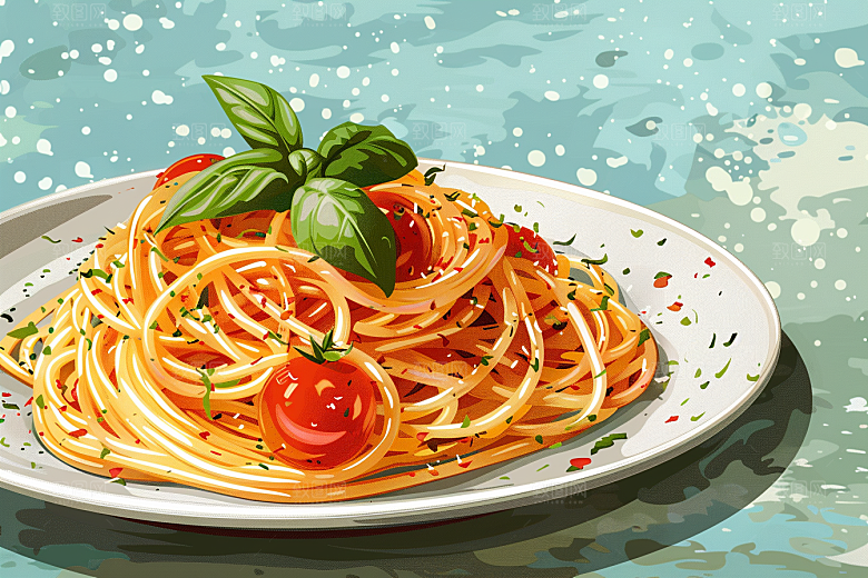 意大利面肉酱面绘本风插画