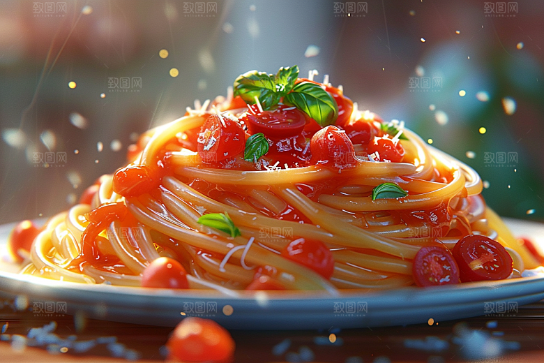 意大利面艺术感美食插画