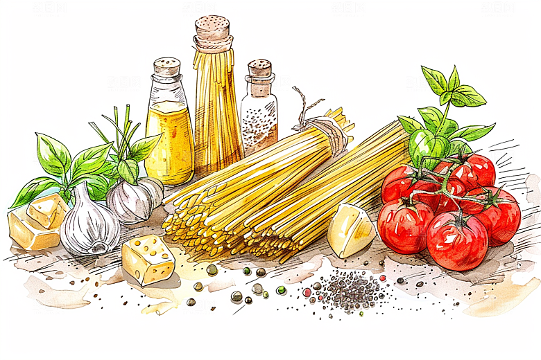 意大利面彩色面食插画