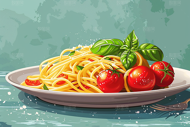 意大利面高清肉酱面插画