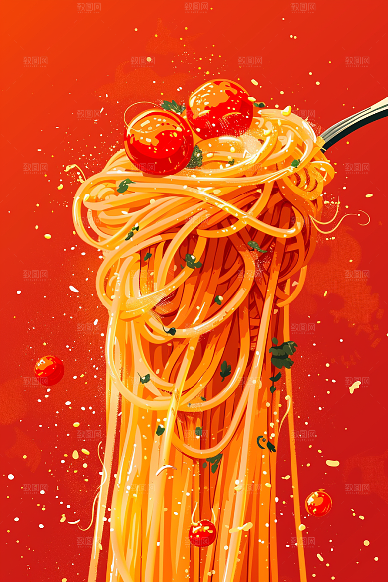 意大利面高清手绘插画