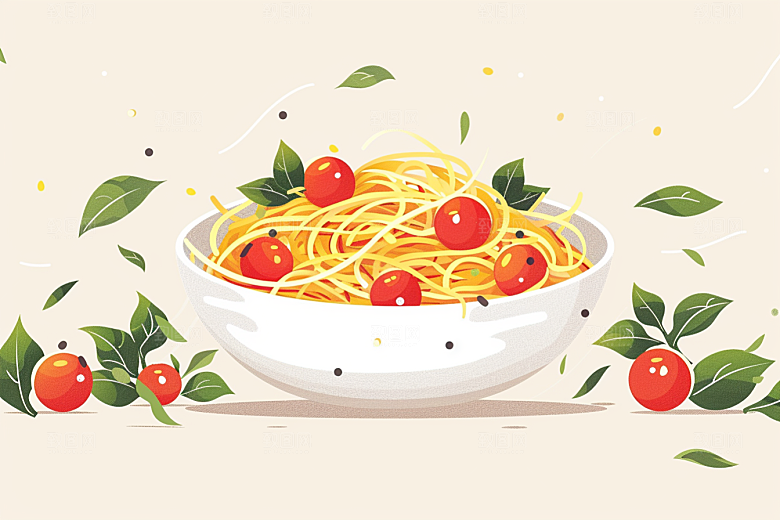 意大利面肉酱面艺术感插画