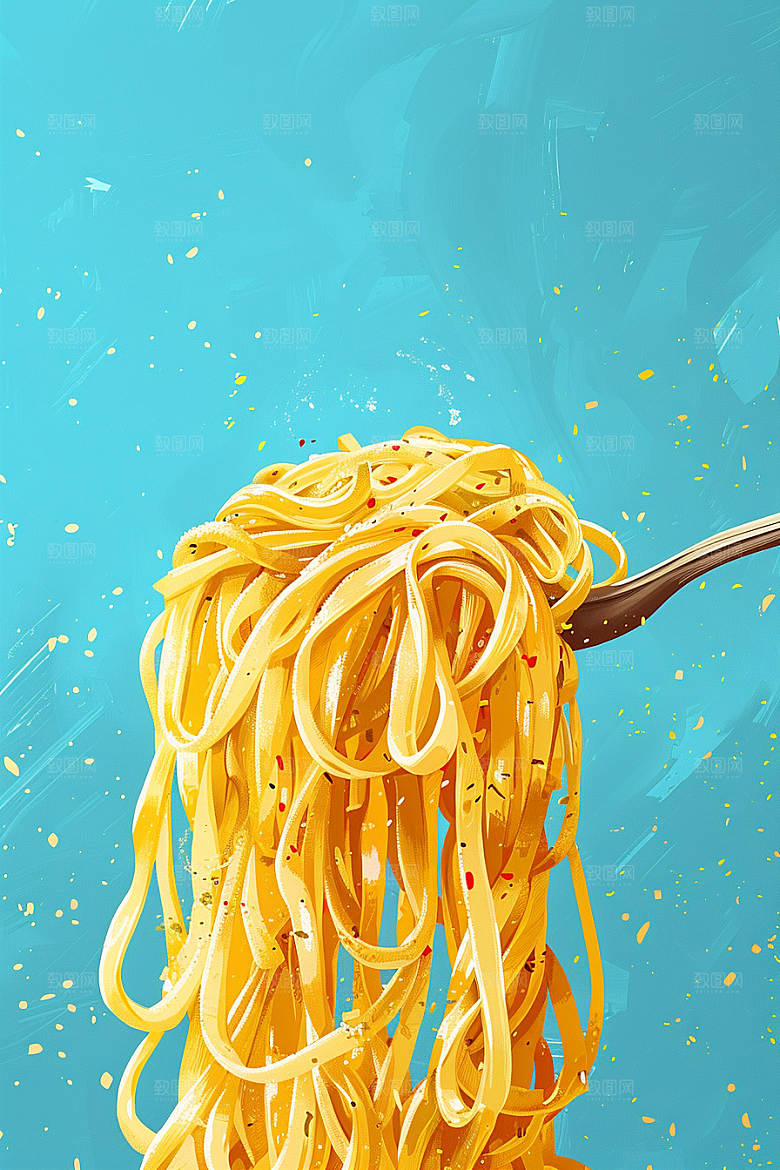 意大利面美食彩色插画