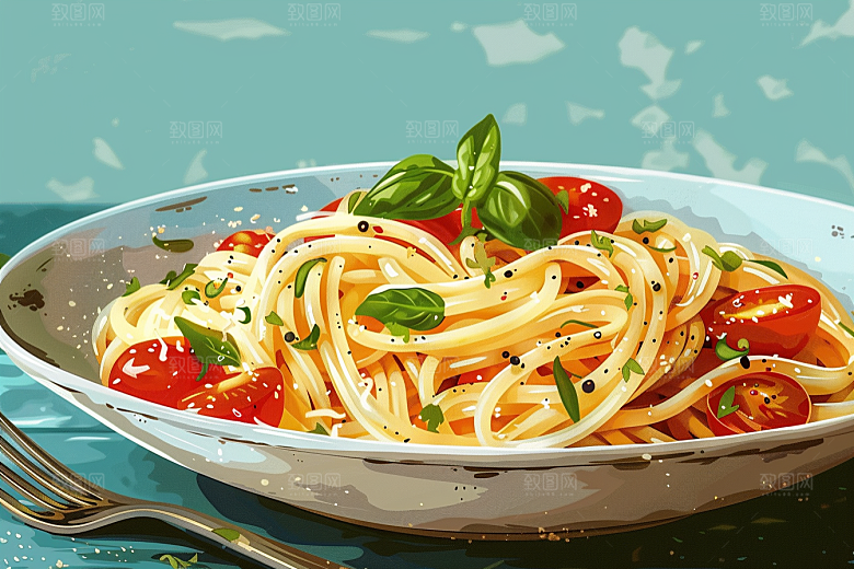 意大利面绘本风肉酱面插画