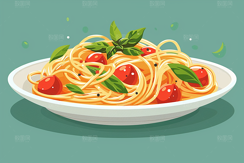 意大利面美食清新插画