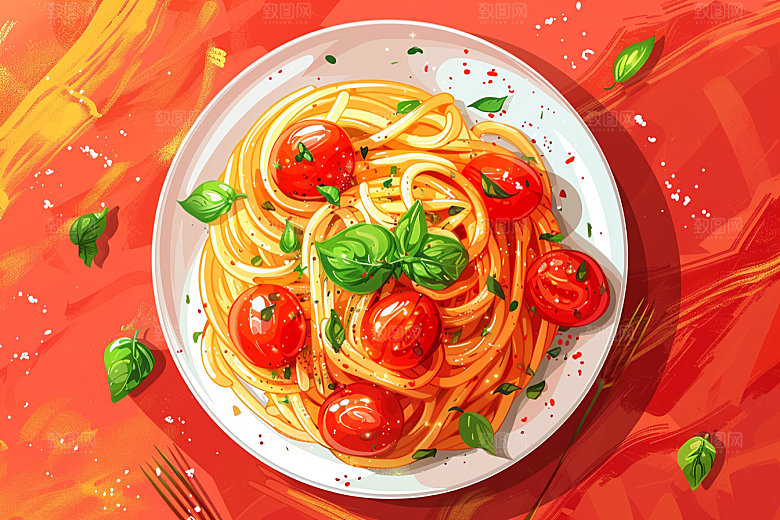 意大利面卡通面食插画