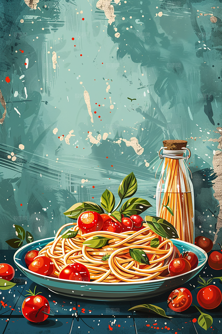 意大利面高清美食插画