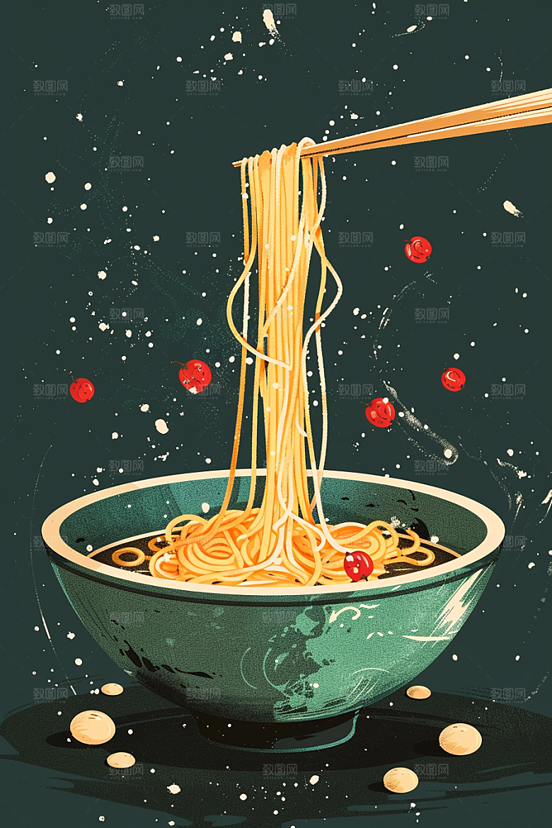 意大利面绘本风手绘插画