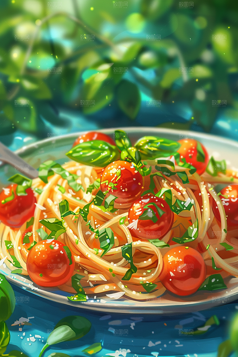 意大利面彩色美食插画