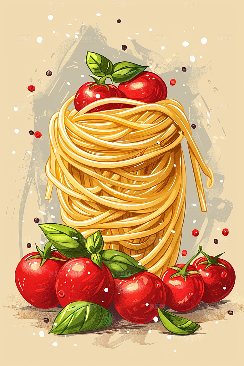 意大利面彩色美食插画