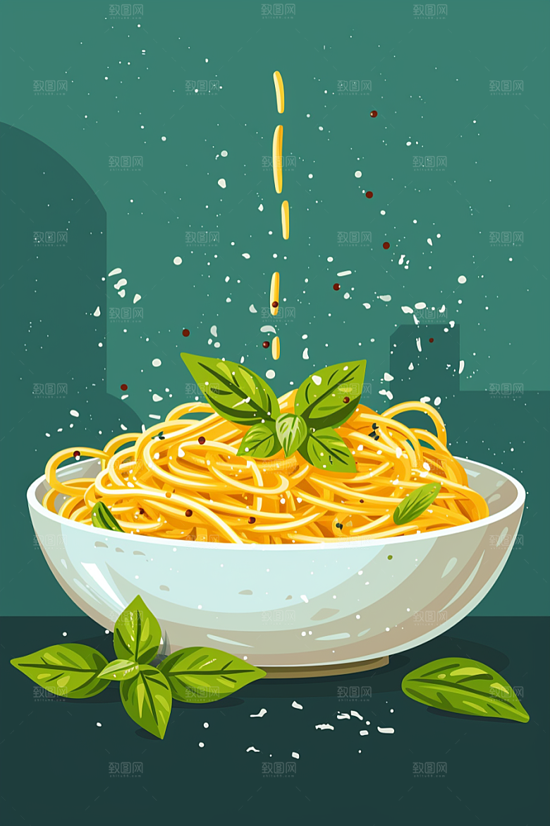 意大利面手绘高清插画