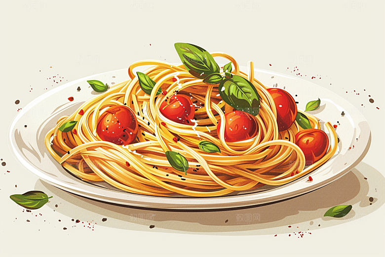 意大利面面条美食插画